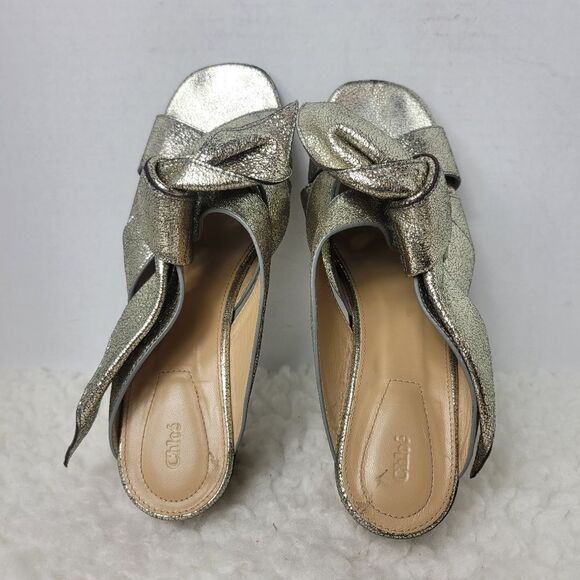 Chloe Nellie Crystal Embellished Top Knot Women's Gray Gkitter Block Heel Sandal - Picture 8 of 12